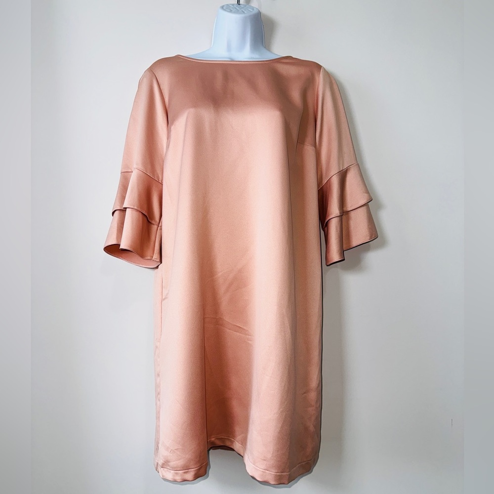 Blush Pink Sateen Tiered Ruffle Sleeve Dress By Atmosphere Size 6 NWOT